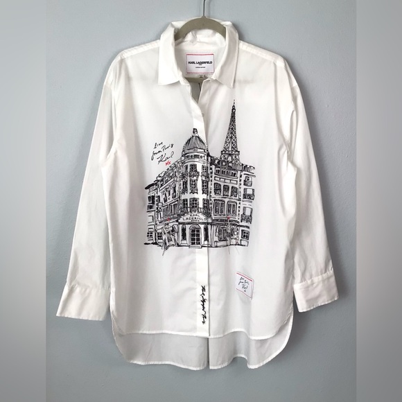 NWT Karl Lagerfeld Paris Limited Edition Button Down Shirt Blouse - Picture 3 of 13